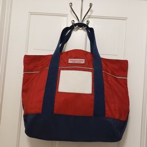 Vineyard Vines Large Travel/Beach Tote Red/blue Open Top